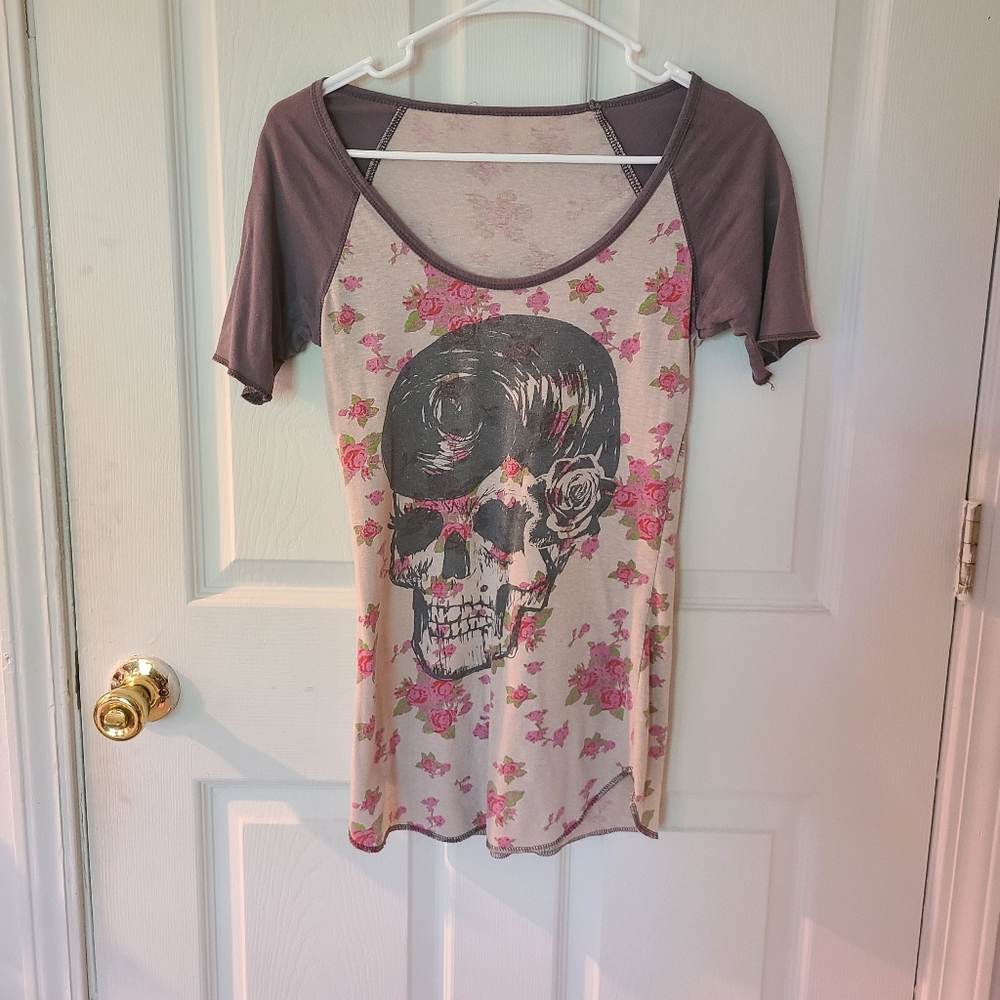 Floral Skull Baseball sleeve tee